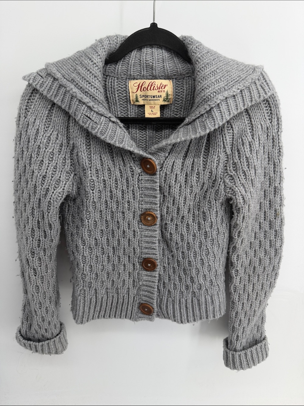 Vintage Y2K Hollister wool blend cable knit shawl collar knit sweater cardigan L